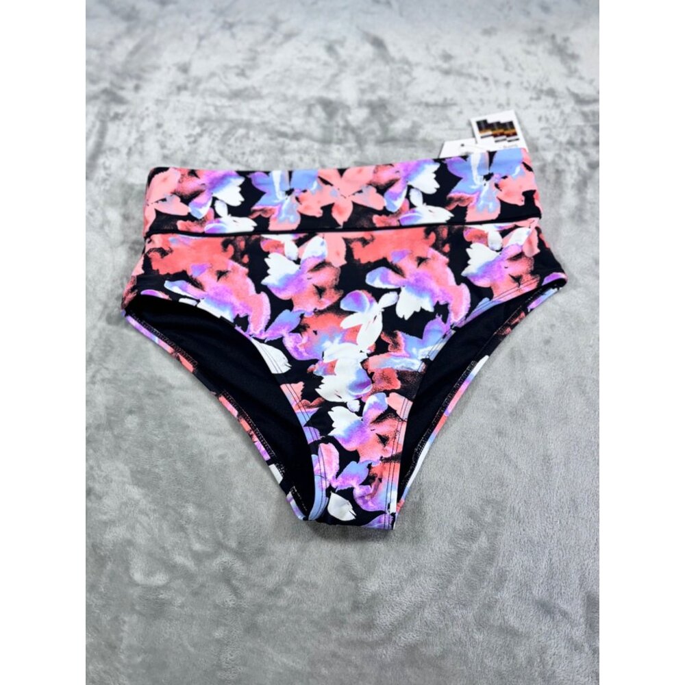 Time and Tru  Bikini Bottoms Women Small Black with Colorful floral pattern NWT